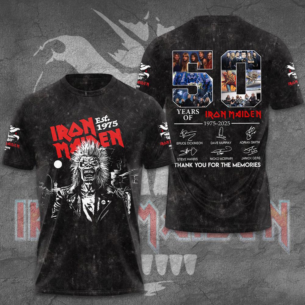 Rock Band Iron Maiden 50 Years 1975-2025 Thank You For The Memories Signatures Shirt