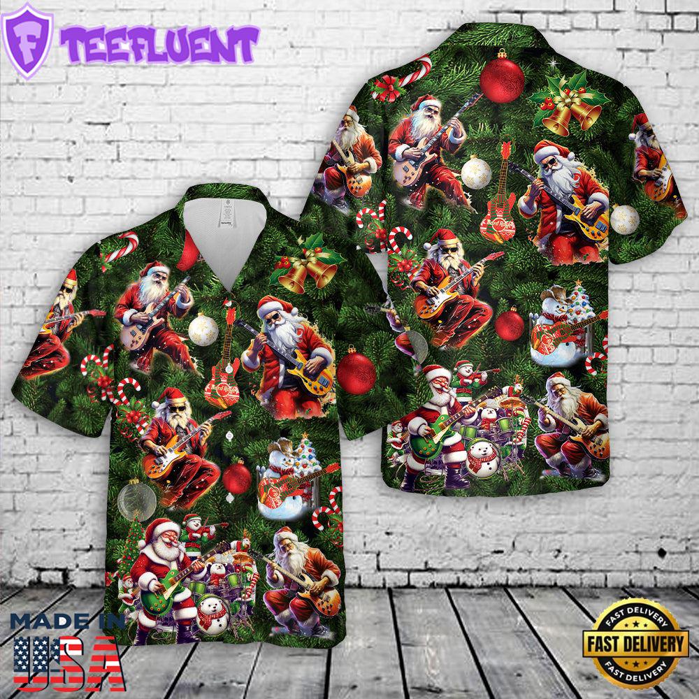 Rock guitar player Santa Claus Christmas Hawaiian Shirt