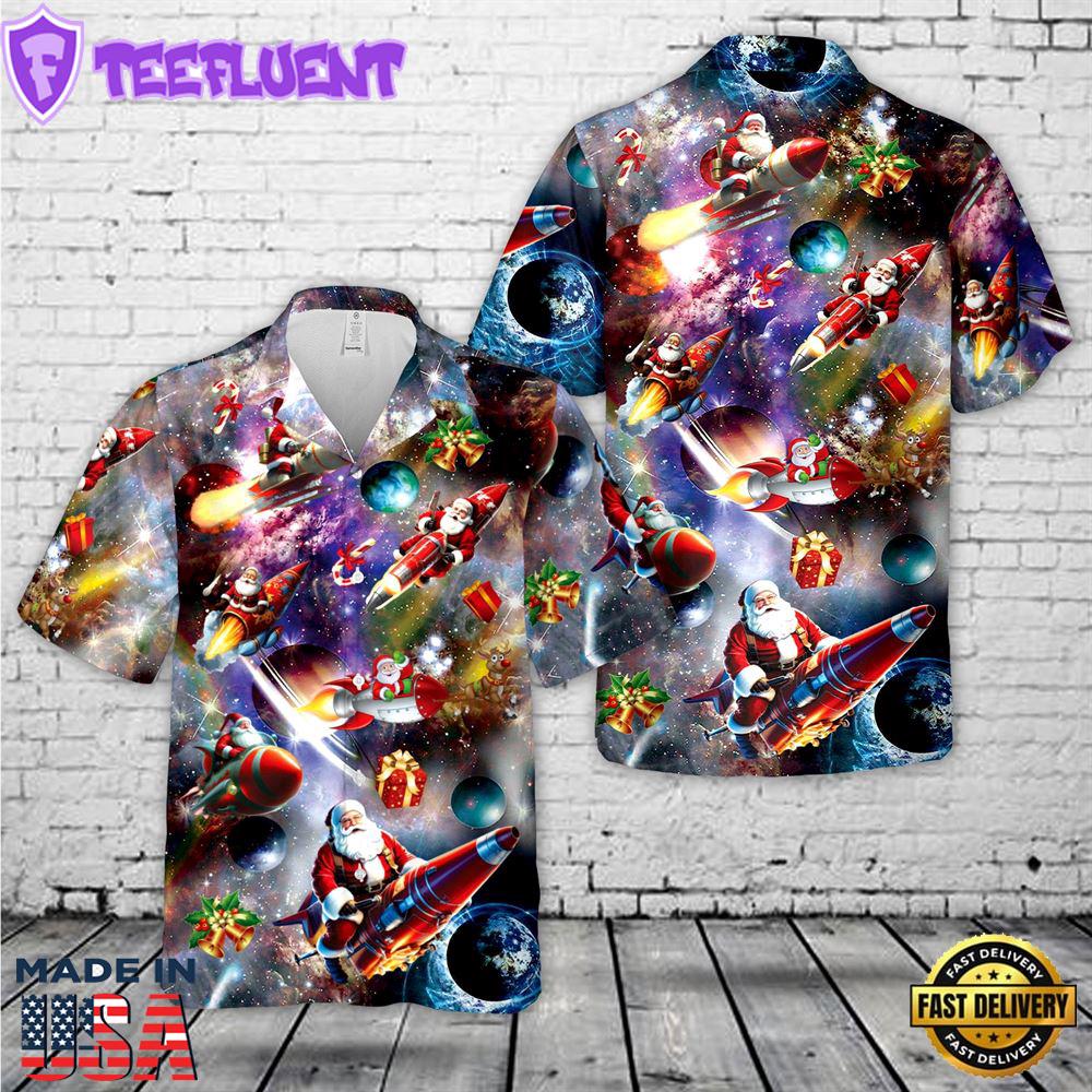 Rocket Santa Christmas Hawaiian Shirt
