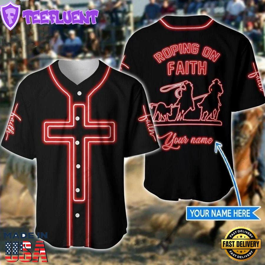 Roping On Faith Cross Custom Baseball Jersey