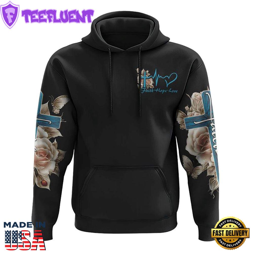 Rose Light Faith Cross 3D Hoodie