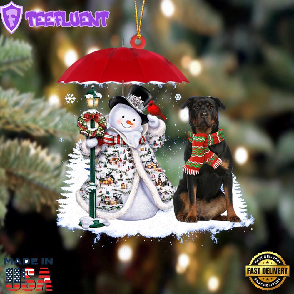 Rottweiler 2 With Snowman Christmas Ornament, Gift For Christmas