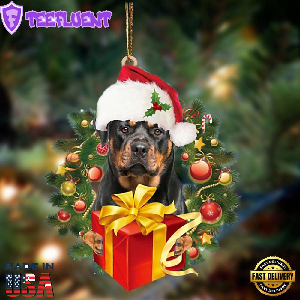 Rottweiler 2-Dogs Give Gifts Hanging Ornament, Gift For Christmas