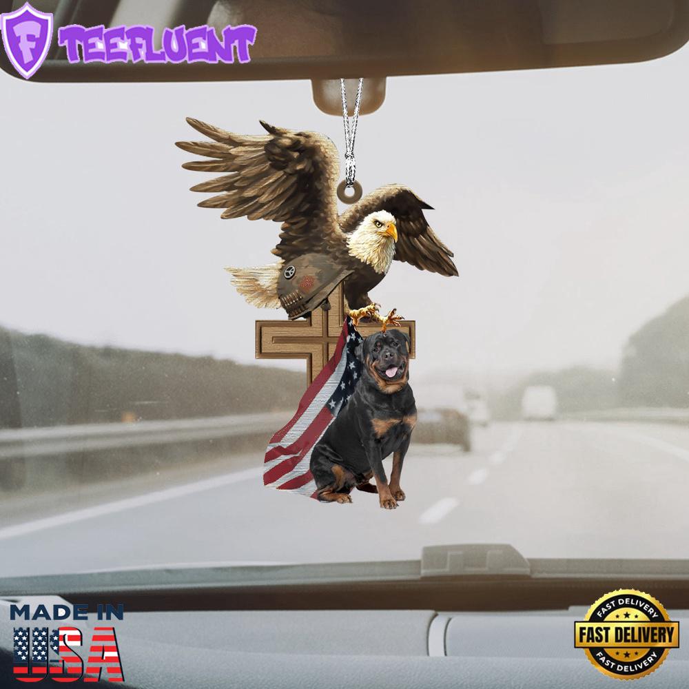 Rottweiler And Eagle American Flag Ornament, Gift For Christmas