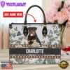 Rottweiler Dog Bior Leather Handbag With Flowers And Butterfly