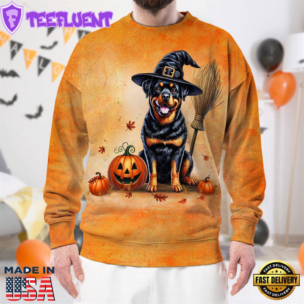Rottweiler Dog In Spooky Autumn Halloween 3D Shirt