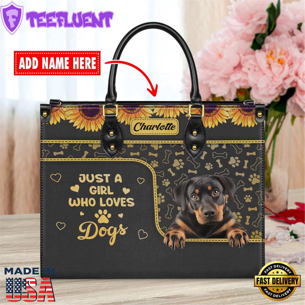 Rottweiler Dog Just A Girl Who Loves Dogs Leather Handbag