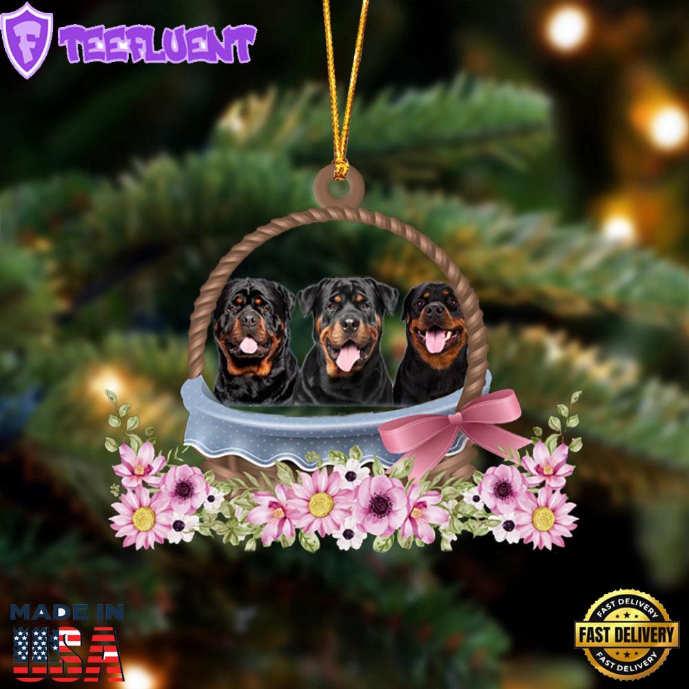 Rottweiler Dogs In The Basket Ornament, Gift For Christmas