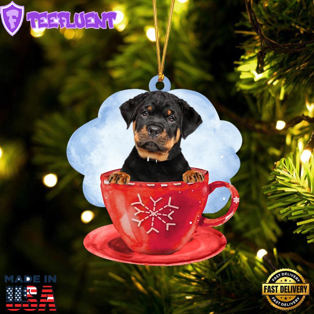 Rottweiler On The Cup Christmas Ornament, Gift For Christmas