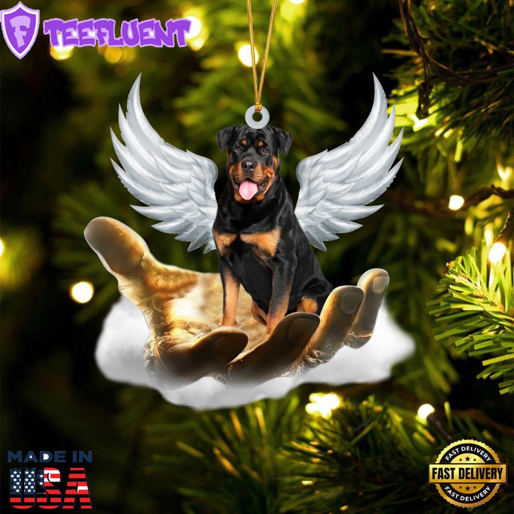 Rottweiler On The Hands Of Jesus Ornament, Gift For Christmas