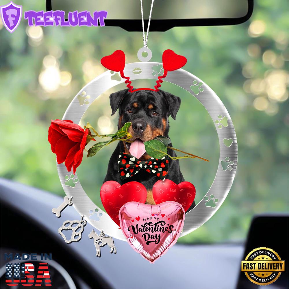 Rottweiler With Rose & Heart Balloon Ornament, Gift For Christmas