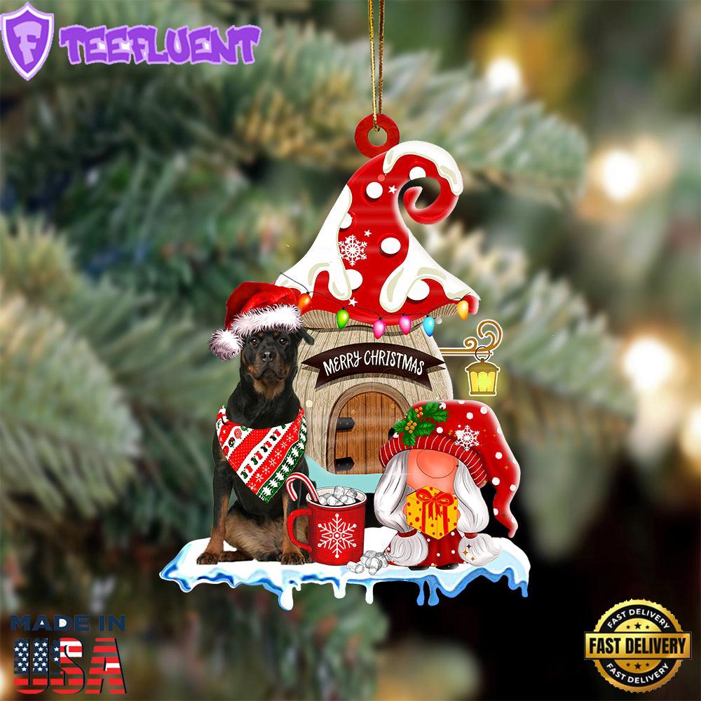 Rottweiler-2 With Mushroom House Christmas Ornament, Gift For Christmas