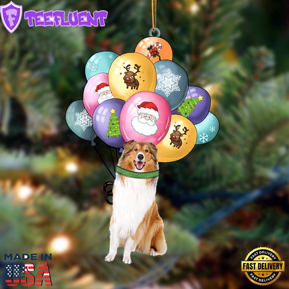 Rough Collie With Balloons Christmas Ornament, Gift For Christmas