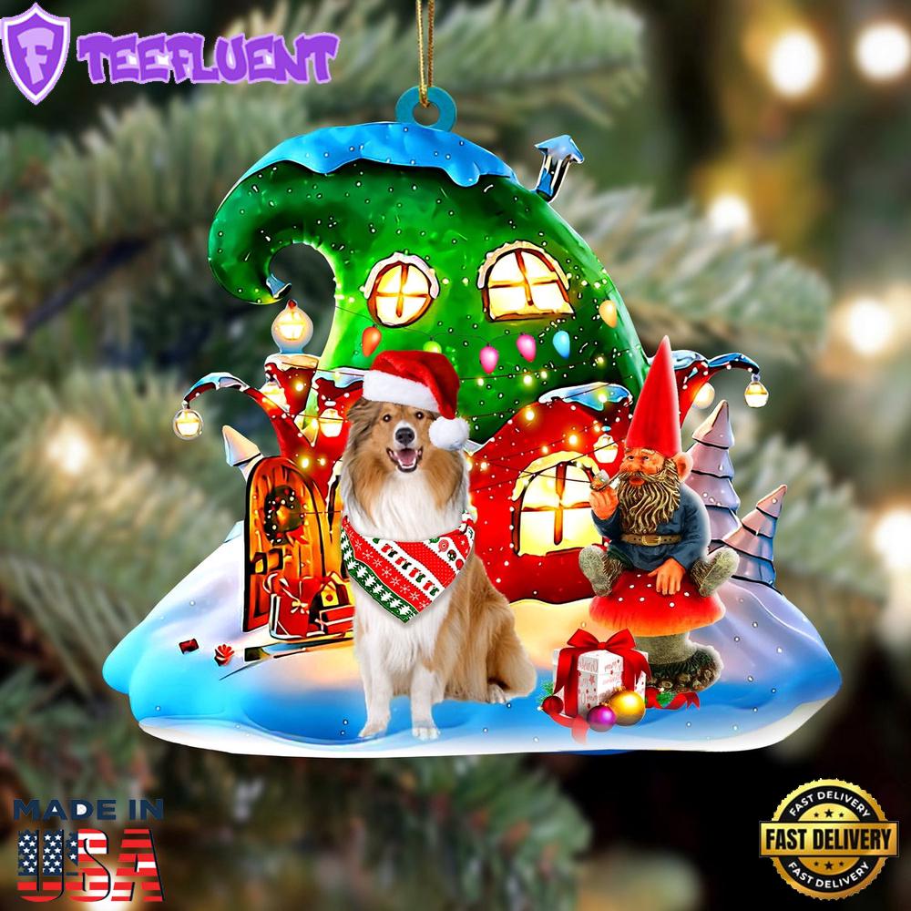 Rough Collie With Rudolph's House Christmas Ornament, Gift For Christmas