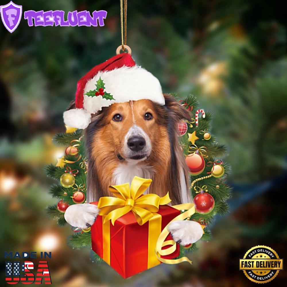 Rough Collie-Dogs Give Gifts Hanging Ornament, Gift For Christmas
