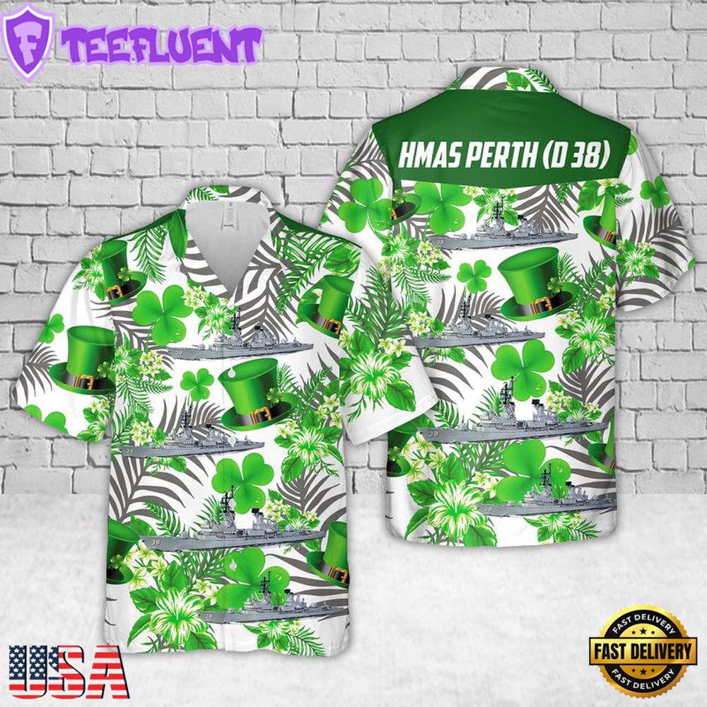 Royal Australian Navy Hmas Perth (D 38) St. Patrick'S Day Hawaiian Shirt