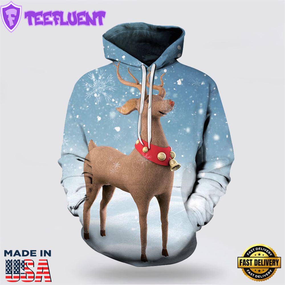 Rudolph Red Nosed Reindeer Christmas All Over Print 3D Hoodie