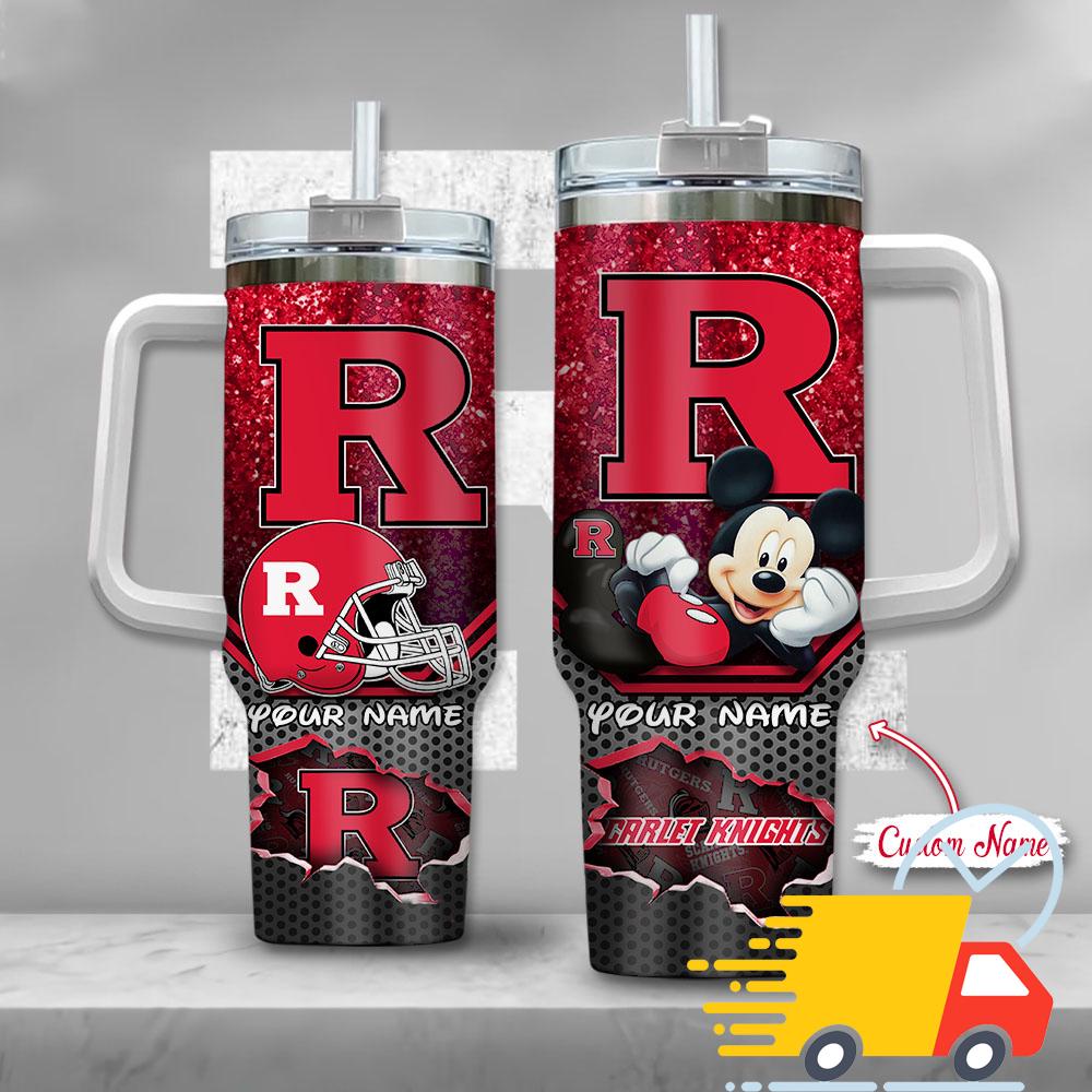 Rutgers Scarlet Knights NCAA Mickey Mouse Custom Stanley Quencher 40oz Stainless Steel Tumbler With Handle