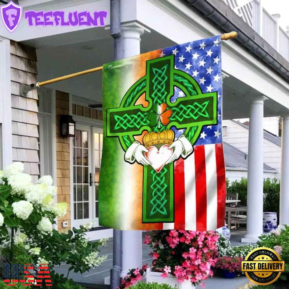 Saint Patricks Day Irish American Celtic Cross House And Garden Flag Decor