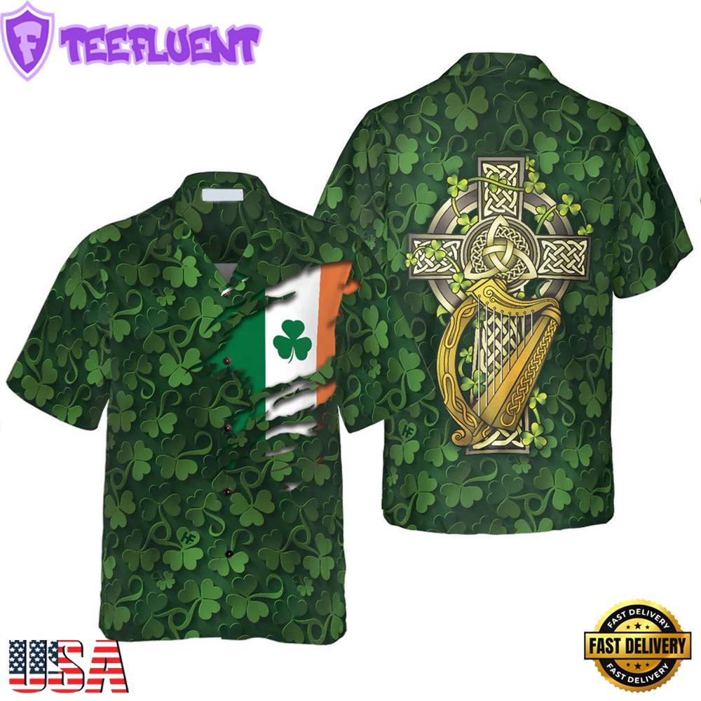 Saint Patrick'S Day Shamrock Celtic Cross Harp Irish Hawaiian Shirt , Vintage Hawaiian Shirts Saint Patrick'S Day Shamrock Celtic Cross Harp Irish Hawaiian Shirt , Vintage Hawaiian Shirts