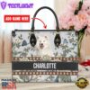 Samoyed Dog Bior Leather Handbag With Flowers And Butterfly