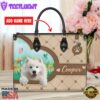 Samoyed Dog Duccy Dog Lover Leather Handbag