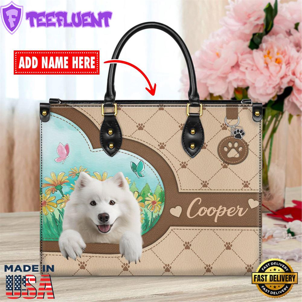 Samoyed Dog Duccy Dog Lover Leather Handbag