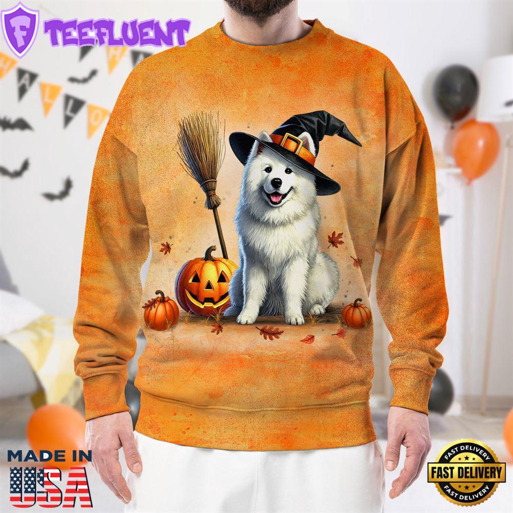 Samoyed Dog In Spooky Autumn Halloween 3D Shirt