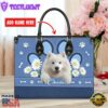 Samoyed Dog Lover Leather Bag With Daisy Flowers