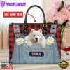 Samoyed Dog This Human Belongs To Leather Handbag