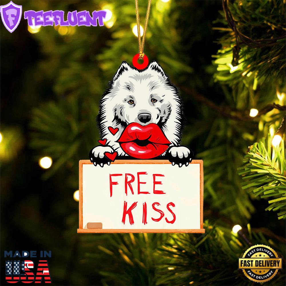 Samoyed Free Kiss Christmas Ornament, Gift For Christmas