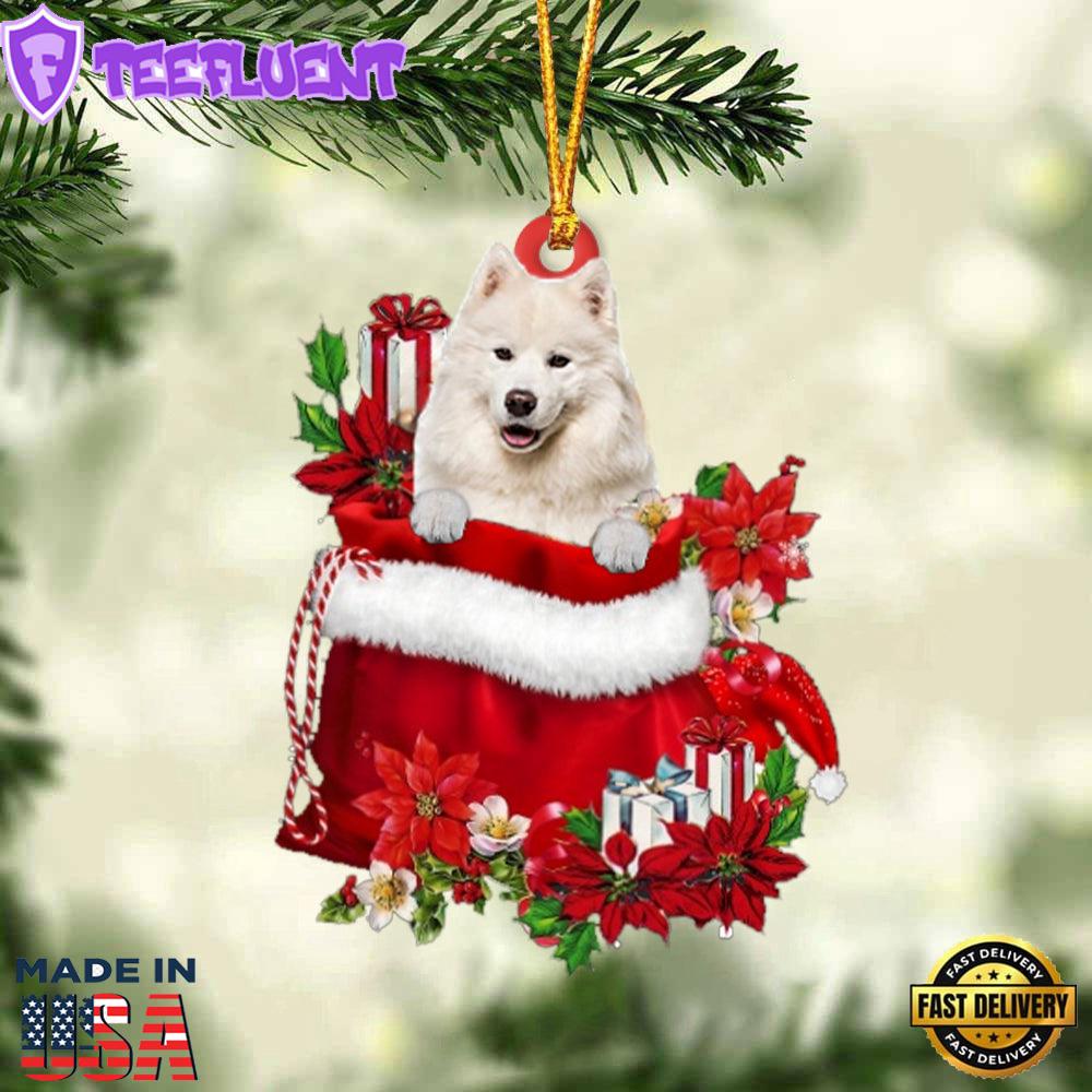 Samoyed In Gift Bag Christmas Ornament, Gift For Christmas