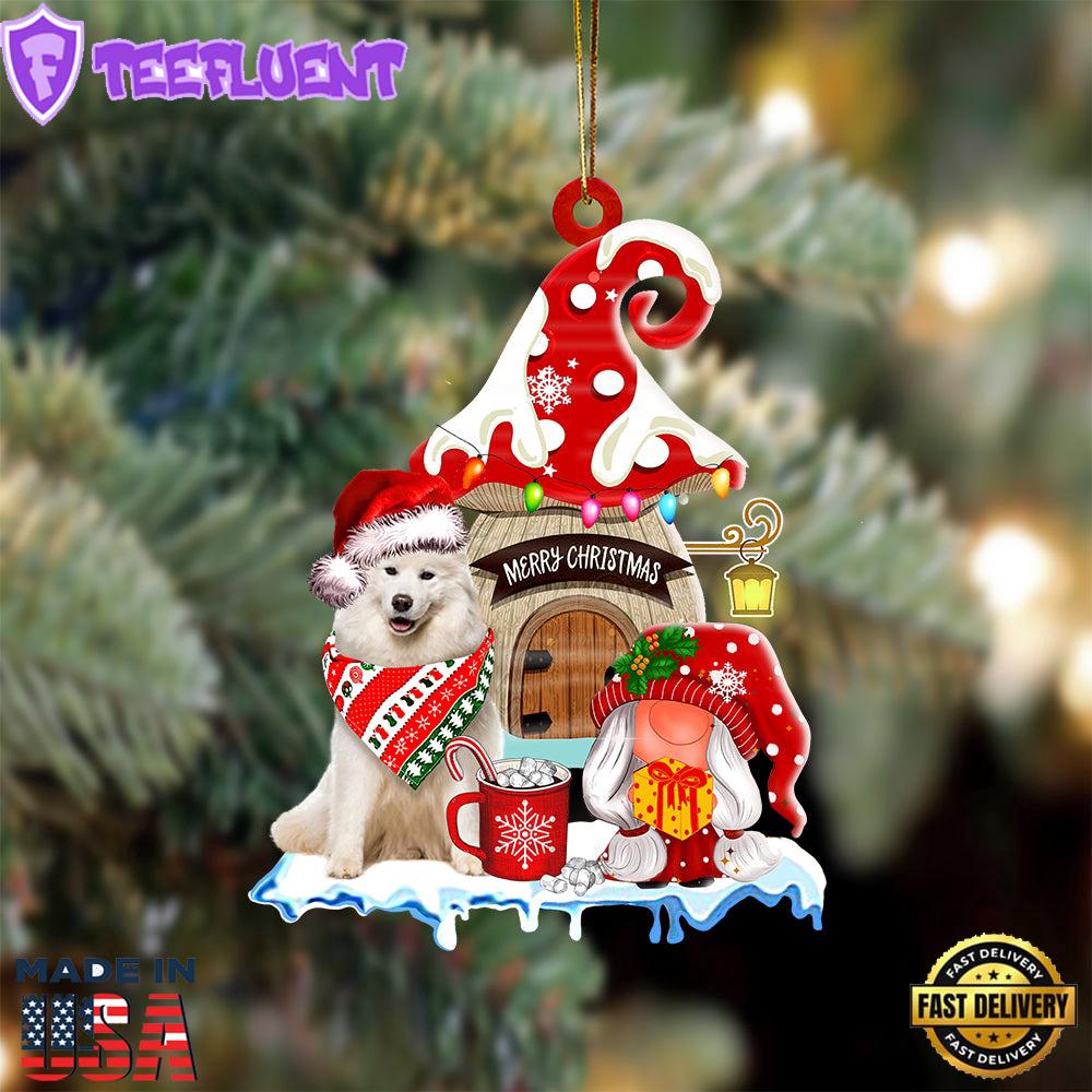 Samoyed With Mushroom House Christmas Ornament, Gift For Christmas