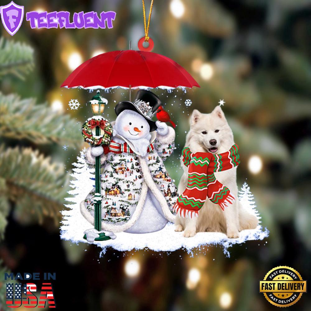 Samoyed With Snowman Christmas Ornament, Gift For Christmas