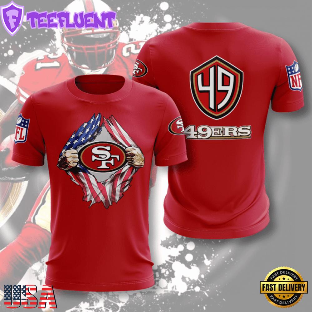 San Francisco 49ers Football US Flag All Over Print T-Shirt
