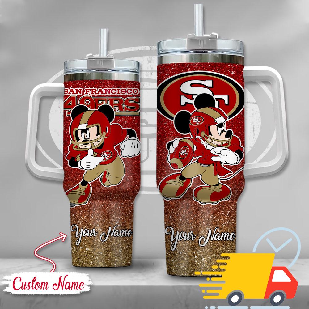 San Francisco 49ers NFL Mickey Mouse Glitter Custom Stanley Quencher 40oz Stainless Steel Tumbler With Handle