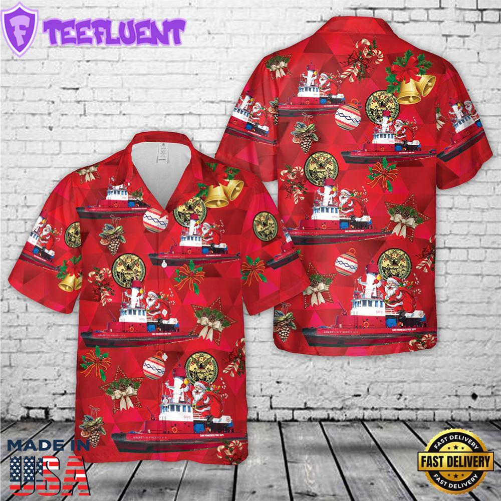 San Francisco Fire Department (SFFD) Guardian Fireboat Christmas Hawaiian Shirt 1
