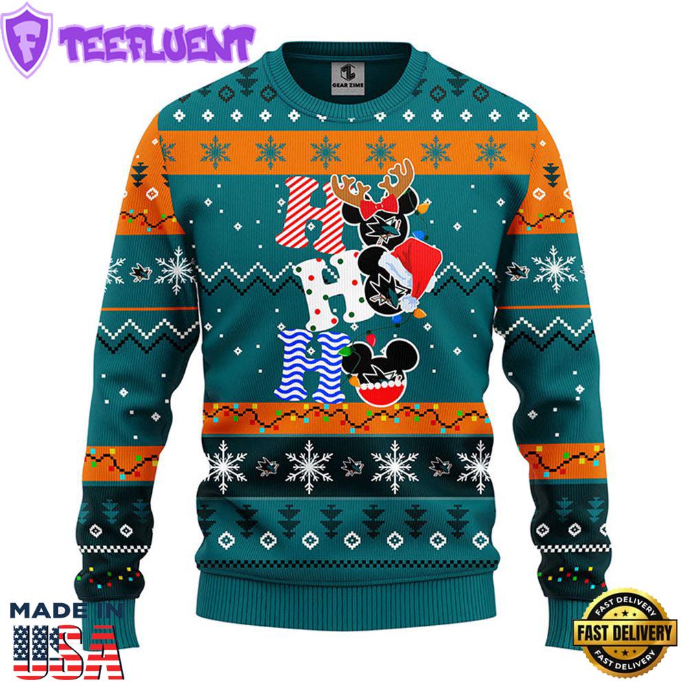 San Jose Sharks Hohoho Mickey Christmas Ugly Sweater