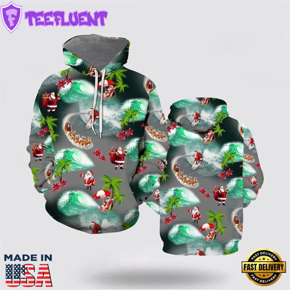 Santa Beach Mery Christmas All Over Print 3D Hoodie