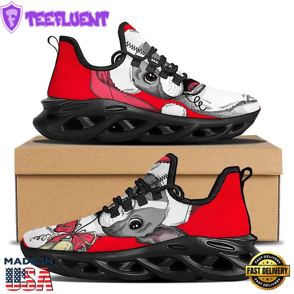 Santa Christmas French Bulldog Print Black Max Soul Shoes