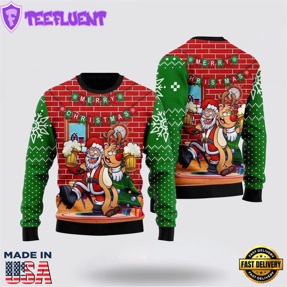 Santa Claus Drunk Merry Xmas Funny Ugly Christmas Sweater For Men And Women