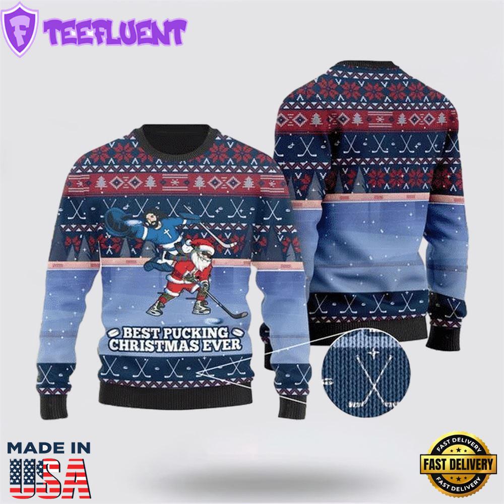 Santa Claus For Ice Hokey Lovers Ugly Christmas Sweater For Men And Women