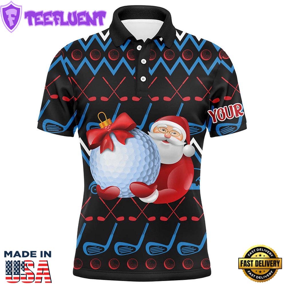 Santa Claus Golf Clubs Ugly Christmas Golf Mens Polo Shirt Custom Golf Tops