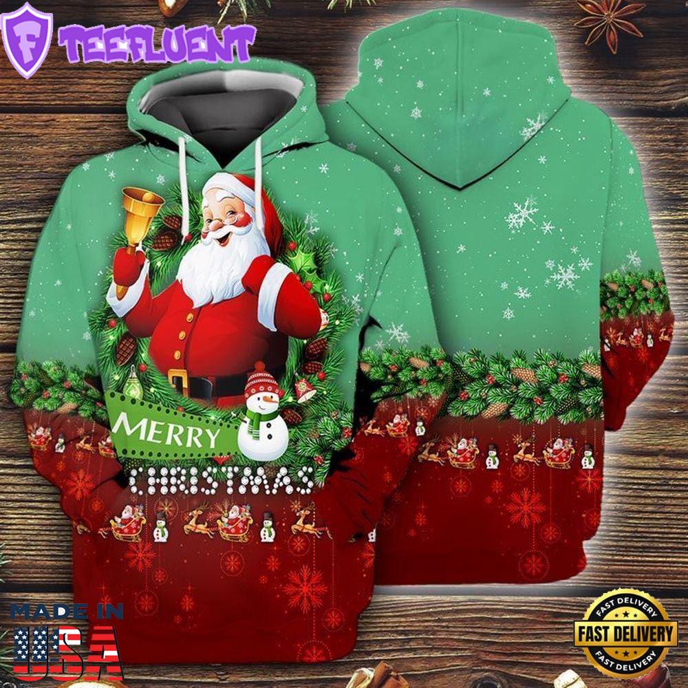 Santa Claus Merry Christmas All Over Print 3D Hoodie