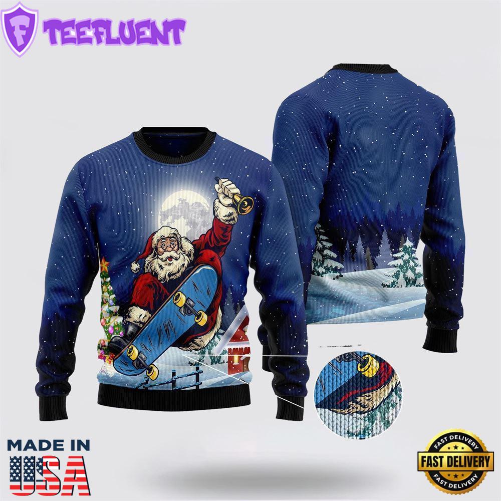 Santa Claus Playing Skateboard Ugly Christmas Sweater For Men And Women