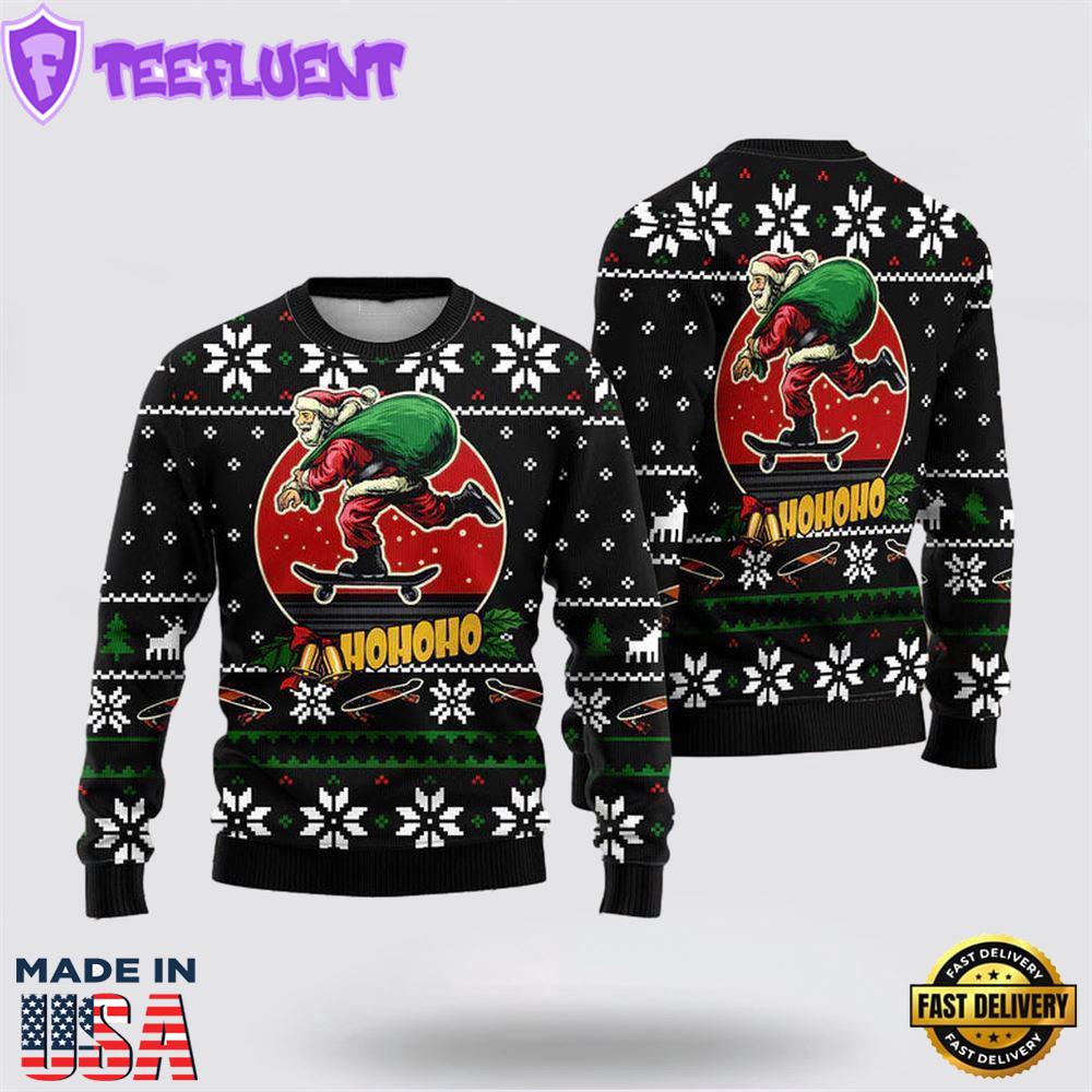 Santa Claus Skateboard Ugly Christmas Sweater For Men And Women