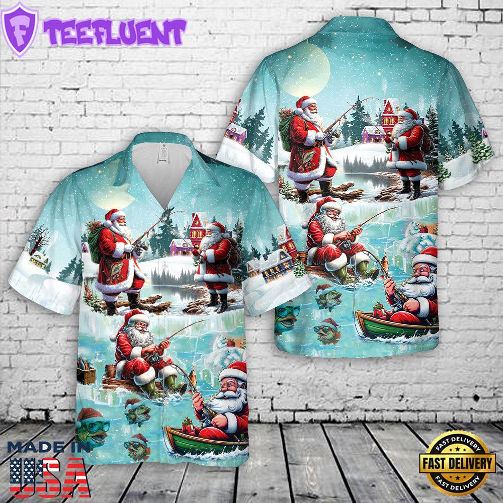 Santa Fishing Funny Santa Christmas Hawaiian Shirt