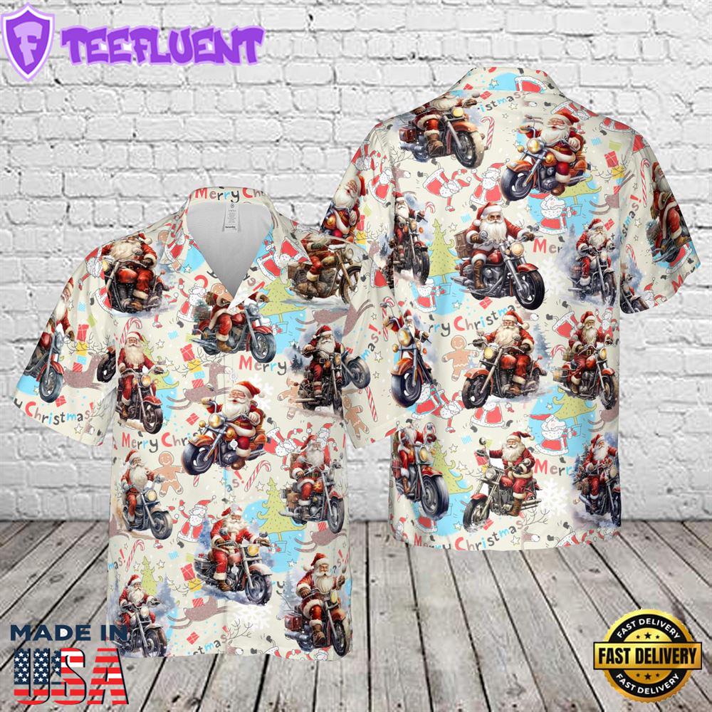 Santa On Motorcycle Christmas Hawaiian Shirt