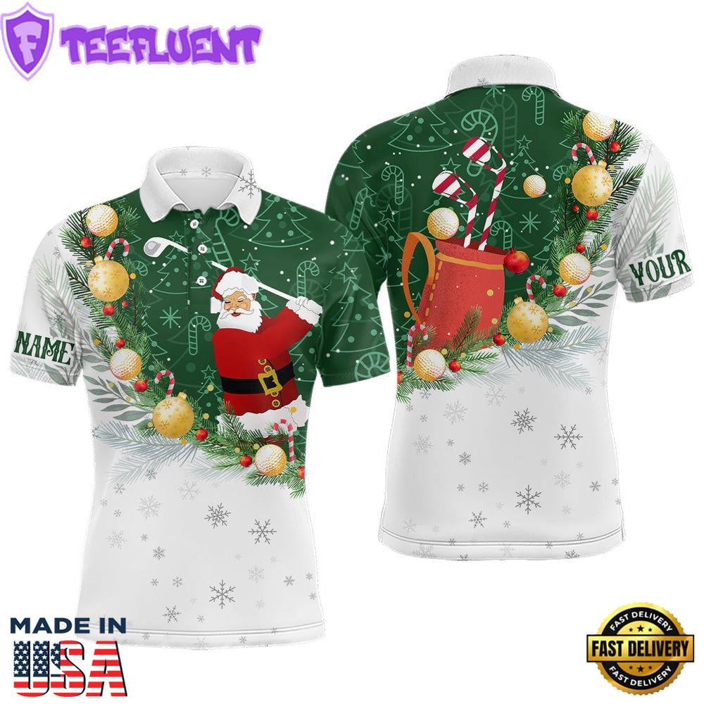 Santa Playing Golf Christmas Pattern Mens Golf Polo Shirt Custom Golf Outfit