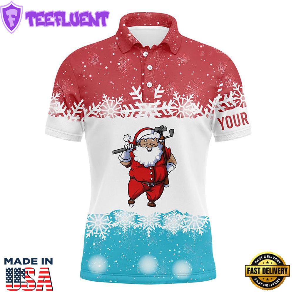 Santa Playing Golf Red Blue Mens Polo Shirt Christmas